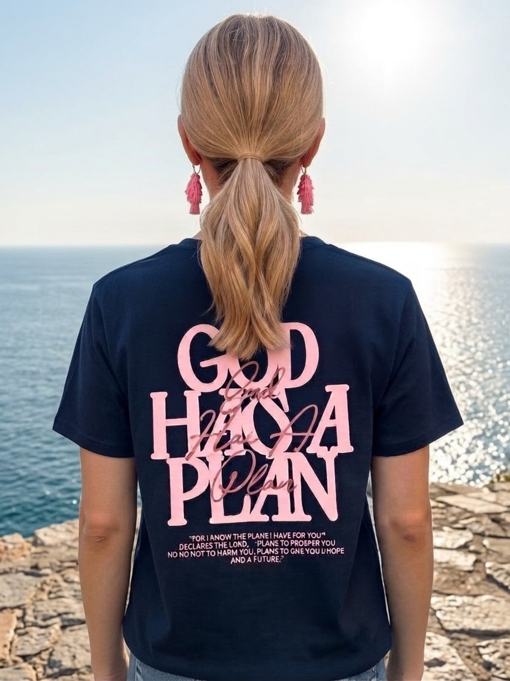 Women’s Navy Tee with Pink Graphic